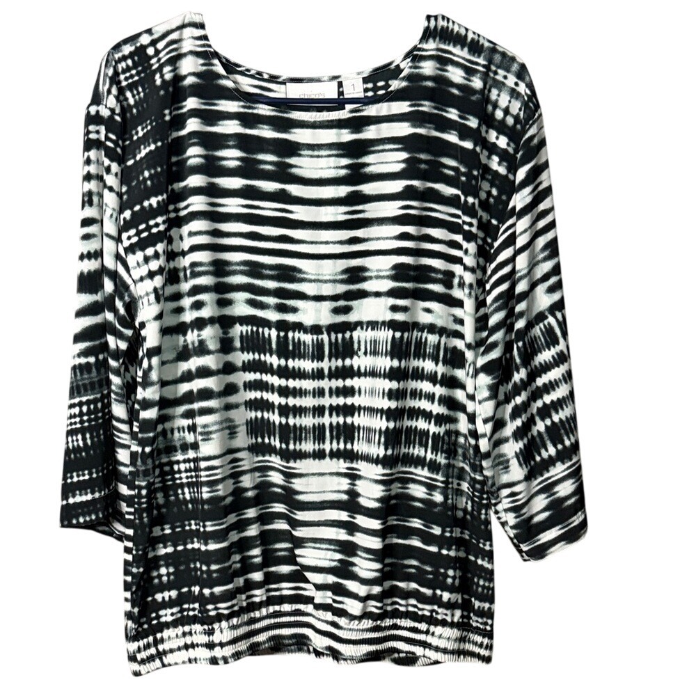Chico's Black and White Print 3/4 Sleeve Top Blouse